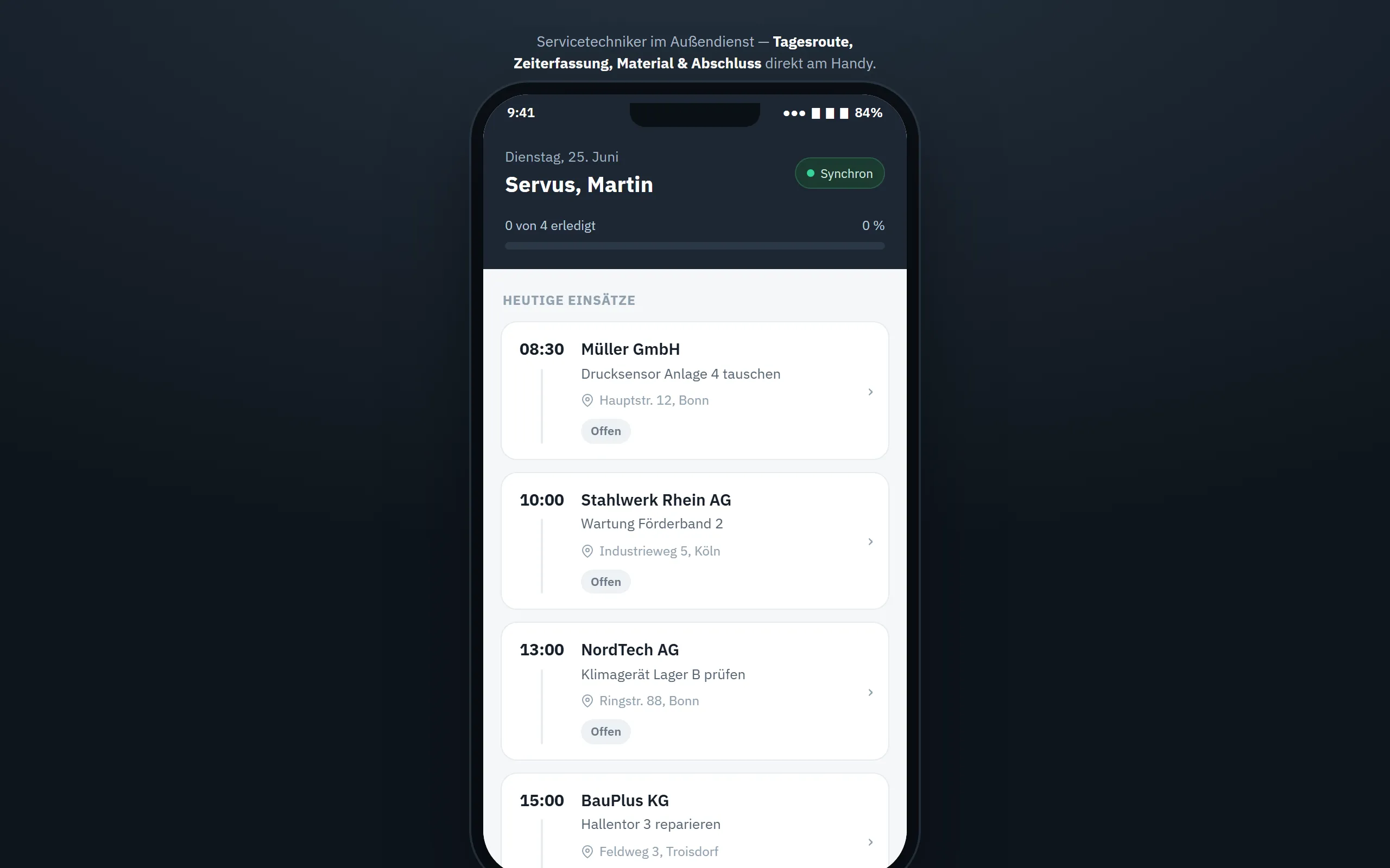 Vorschau Außendienst-App – Web-Portal